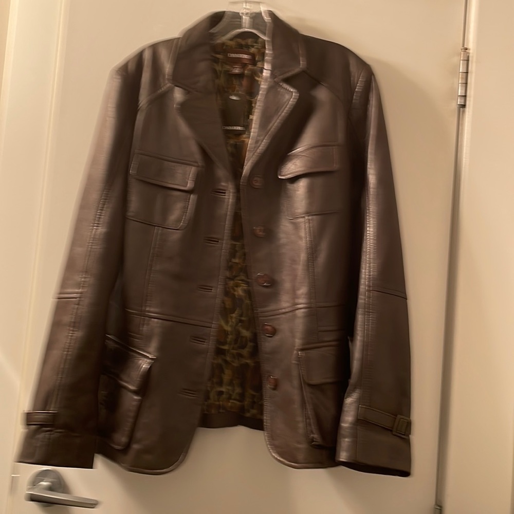 Women’s Brown Leather Jacket - Classic Button Front